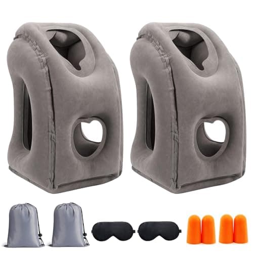 2 Pack Inflatable Travel Pillow for Airplane, Airplane Pillow for Sleeping to Relieve Neck and Shoulder Pain, Support Head Inflatable Pillow for Long Flights, Used for Airplane, Car, Office (Grey)