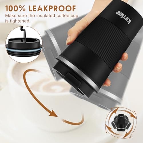 KETIEE Travel Mugs, 510ml Insulated Coffee Cup with Leakproof Lid,Reusable Coffee Cups Travel Cup,Coffee Travel Mug,Double Walled Coffee Mug,Stainless Steel thermaol Mug for Hot Cold Drinks,Black — view 3