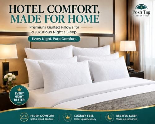 Posh Tag Pillows 8 Pack Hotel Quality - Quilted Cover, Soft Hollowfibre Filling & Hypoallergenic Down Alternative Bed Pillows for Back, Side & Stomach Sleepers – Plush & Supportive — view 6