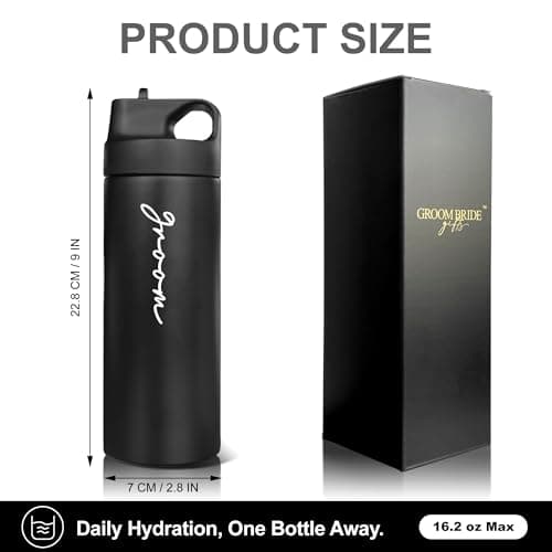 GroomBrideGifts Bride and Groom Travel Cups – 16.2oz Insulated Stainless Steel Water Bottles for Wedding, Bride to Be and Groom to Be Gifts for Couples — view 2