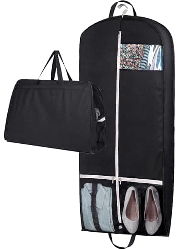 MISSLO 54" Suit Carriers for Men Women Travel Suit Bag Hanging Long Dress Garment Covers for Clothes Storage with 2 Pockets, Black