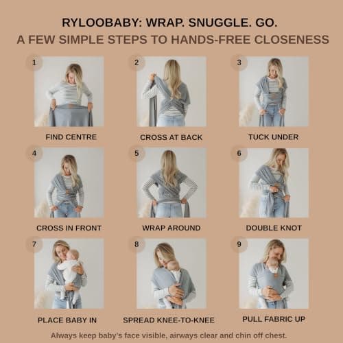 RYLOOBABY Baby Sling Carrier & Stretchy Baby Wrap – Newborn Baby Carrier 3.2–15 kg, Soft Cotton Hands-Free Babywearing Sling, Hip Healthy, One Size XXS–XXXL – Light Beige — view 5