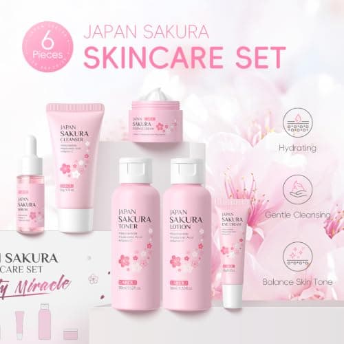 LAIKOU Sakura Skincare Set for All Skin Types, 6Pcs Travel-Friendly Sizes — view 2
