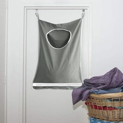 Hanging Laundry Hamper,Tear-resistance Door Hamper with Stainless Steel Hooks and Adhesive Hooks,Space Saving Hanging Laundry Hamper Bag and Bathroom Over The Door Hamper(77 x 50 cm) — view 3