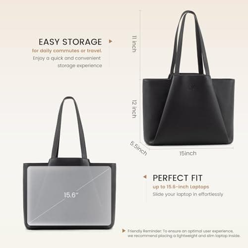 LOVEVOOK Laptop Bags for Women, 15.6 inch Handbags Tote Bags with Compartments, PU Leather Shoulder Work Bag Ladies Handbags with Purse for College Office Business Shopping, Black — view 3