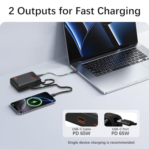 Power Bank 65W Portable Charger for Laptop & Phone, 20000mAh Fast Charging Battery Pack with Built-in USB C Cable, Compact Travel Charger for iPhone 17/16/15, Tablet and More — view 4