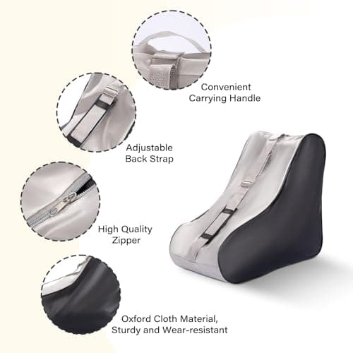 YEENAIV Skating Shoes Carry Bags Roller Skate Bag, Oxford Ice Skates Storage Bag for Kids & Adults, Unisex Adults Ice & Skate Bag Ii Fabric and Beach with Adjustable Shoulder Strap (Grey) — view 3
