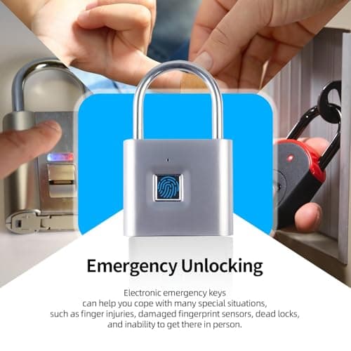 TenixLox Fingerprint Padlock with Emergency Key, IP66 Waterproof Smart Padlock,Biometric High Security Lock for Gym Locker, Drawer Locker, Storage Units, Luggages, Suitcases — view 3