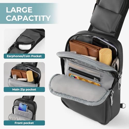 BROADREAM Small Sling Cross Body Chest Bag Shoulder Bags for Men Women,Water Resistant Crossbody Man Bag with Zipper Lock & RFID Blocking — view 6