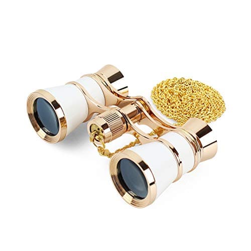 Aomekie Theatre Opera Glasses Binoculars 3X25 with Chain for Concerts Horse Racing Classical (White)
