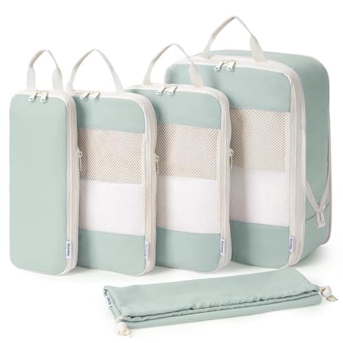 Narwey 5 Set Compression Packing Cubes for Suitcases and Backpack, Suitcase Organiser Bags Travel Compression Packing Cubes Shoes Bags for Carry on Hand Luggage Travel Essentials (Mint Green)