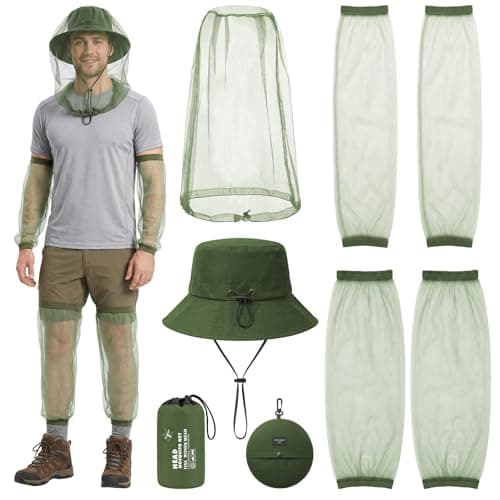5Pcs Anti-Mosquito Head Net Set, Mosquito Suit Mosquito Protection, Lightweight Mesh Net for Outdoor Camping (Green, One Size)