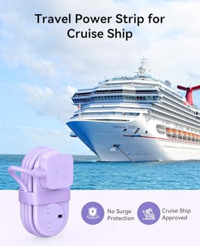 ORICO Travel Extension Lead with USB Slots, 2 Outlets 3 USB Ports (1 USB C), 3250W 13A Socket Extensions, Rollable Extension Cord for Travel/Home/Office, Essentials Cruise Approved Power Strip-Purple — view 4