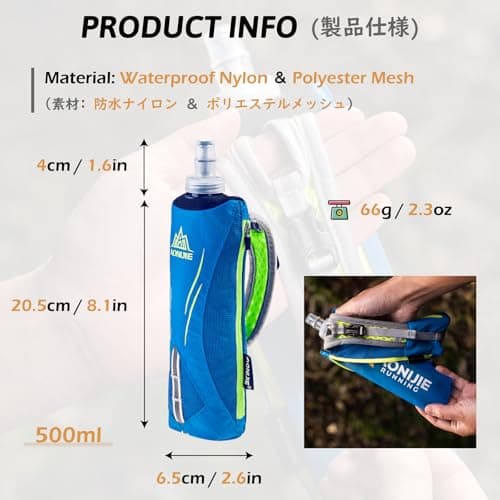 TRIWONDER Handheld Running Water Bottle with Hand Strap Collapsible Soft Flask for Runners Leakproof Hydration Pack Carrier for Jogging Hiking (Black - 500ml) — view 2