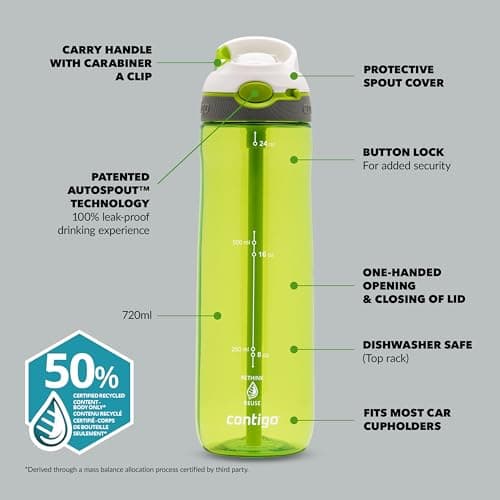 Contigo Ashland Autoseal Water Bottle with Flip-Straw | Large 720ml BPA Free Drinking Bottle | Sports Flask | Leakproof Drink Bottle | Ideal for School, Gym, Bike, Running, Hiking — view 2