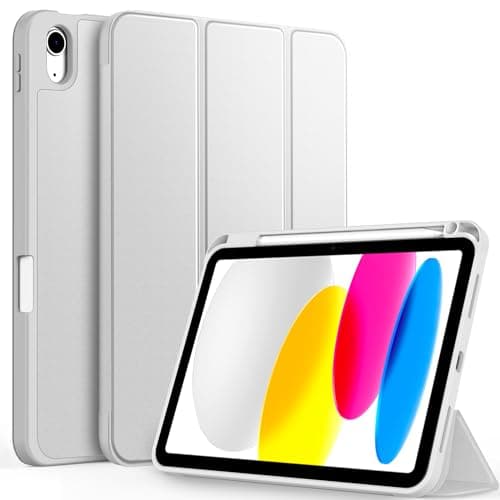 CACOE Case for iPad (A16) 11th/10th Generation with Pencil Holder 2025 2022 11/10.9 inch, Soft TPU Back Protective Smart Cover for 11/10 Gen with Stand - Silver
