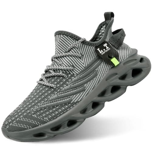 XKOWUO Mens Womens Trainers Walking Running Shoes Non Slip Gym Slip On Tennis Trainers Outdoor Sports Sneakers Lightweight Workout Shoes Light_Gray Size 7