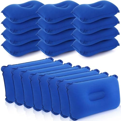 Geelin 20 Pack Inflatable Pillows for Camping Travel Beach Vacation Sand Squared Flocked Soft Fabric Backpacking Ultralight Pillows for Office Sleeping Neck Head Lumbar Support (Blue)