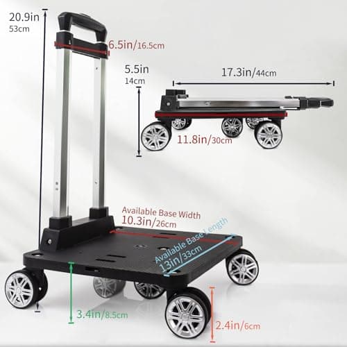 Backpack Trolley with 5 Swivel Wheels, Large Base Folding Luggage Cart — view 2