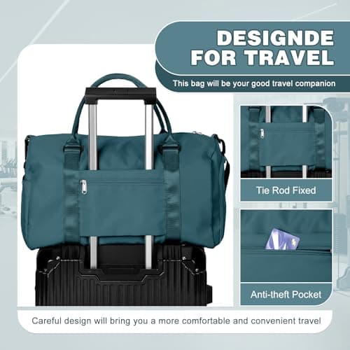 WEPLAN Gym Bag Womens Men Sports Fitness Bags Weekend Overnight Bag Travel Duffle Bags for Women with Shoes Compartment Wet Pocket,Holdall Hospital for Swimming Carry on Hand Luggag,A7-Peacock Blue — view 5