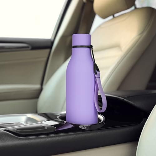 flintronic 550ml Water Bottles with Strap,Double Wall Vacuum Insulated Water Bottles Keeps Drinks Cold 24 Hrs/Hot 12 Hrs|Leak Proof|BPA Free,Stainless Steel Water Bottles for Gym,Hiking-Purple — view 6