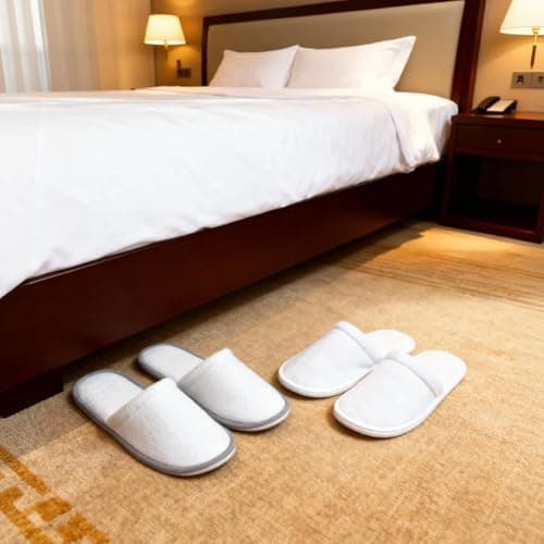 EQLEF 2 Pairs Spa Slippers for Women and Men, Disposable Travel Slippers Closed Toe White House Hotel Slippers for Party Guest — view 3