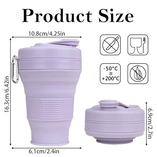 MOMAHUA 600ml/20oz Collapsible Coffee Cup with Lids,Purple Silicone Portable Large Capacity Water Cups,Reusable Coffee Mug,Foldable Camping Travel Cup Fits in Your Pocket,Folding Mug Collapses to 6cm — view 2