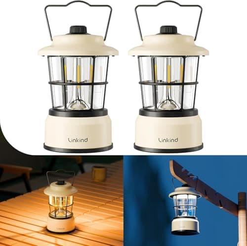 Linkind Camping Light Battery Powered, Retro Style Dimmable Warm White and Daylight Waterproof Camping Lamp, Up to 200H Run Time, Portable Atmosphere Tent Lights for Indoor & Outdoor Use