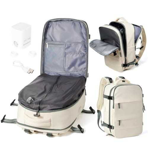 WEPOET Vacuum Backpack Travel with Pump for Man Women, Travel Carry on Flight Approved, Large Capacity Compression Backpack, Waterproof Laptop Backpacks Casual Daypack, White and Green