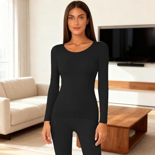 Paodduk Thermal Underwear for Women Soft Seamless Elastic Clothing Black — view 2