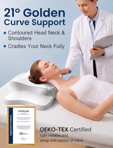Memory Foam Pillow for Neck Support and Relief, Ergonomic Pillow Cervical Design with Dual Height Options, Comfortable Neck Pillow for Side, Back and Stomach Sleepers, Cooling Removable Cover（White） — view 2