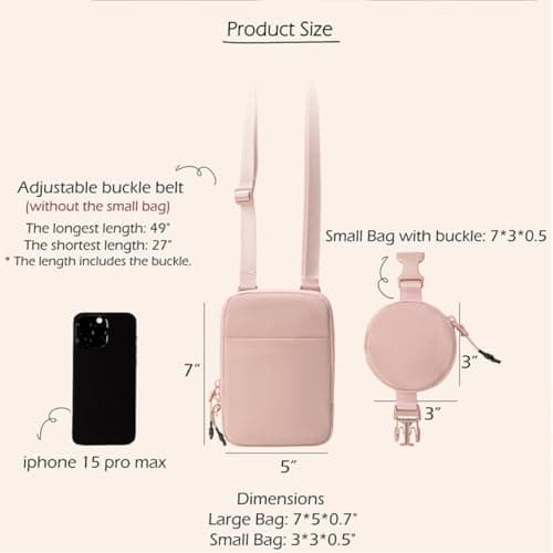 STORICANS Crossbody Bag with Removable Small Pouch,Lightweight Adjustable Strap Belt Bags,Bum Bag for Ladies Women, Crossbody Fanny Pack Waist Bags for Cell Phone Travel Workout Running Hiking,Pink — view 6