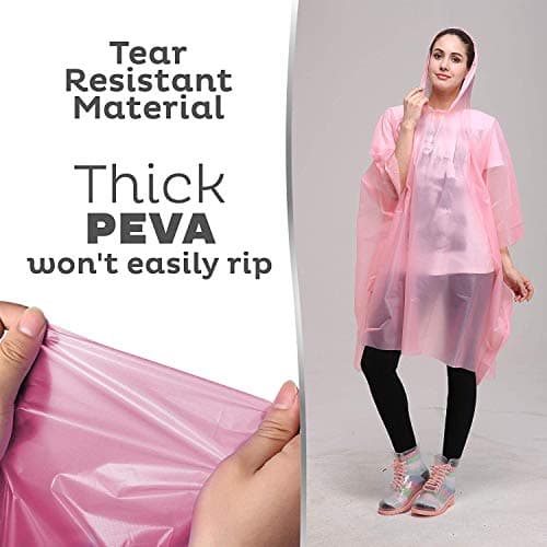 Emergency Rain Poncho Adult with Drawstring Hood - 6 Pack of Color Assorted Waterproof Thinker Ponchos - Lightweight yet Strong, Reusable or Disposable - for Concerts, Amusement Parks, Camping. — view 2