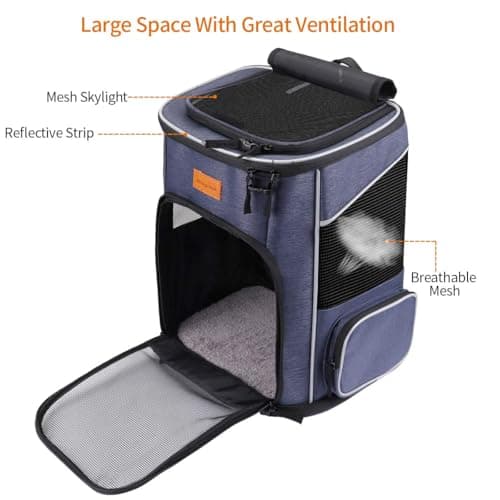 Morpilot® Cat Carrier Backpack, Foldable Pet Carrier Backpack for Cats and Small Dogs, Dog Backpack Carrier with Ventilated Design Inner Safety Strap, Puppy Carrier Bag for Travel Camping Hiking Blue — view 5