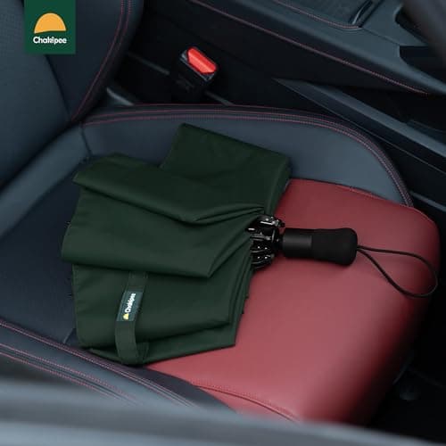 Chakipee Travel Windproof Strong Compact Umbrella - 10 Ribs Green Portable Umbrella for Men and Women - Inverted Folding Automatic Umbrellas for Wind and Rain, 210T Fabric 105cm Span — view 6