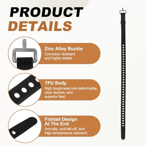 LOUMEVITA 2 Pcs Silicone Tie Down Strap, 70cm / 28 inch Versatile Wear Resistant Silicone Securing Strap with Metal Buckle for Luggage Binding Outdoor Equipment Sorting,Black — view 3