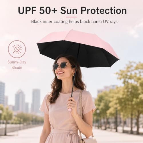 WHJYCC Compact Folding Umbrella - Pink Travel Umbrella with Storage Case — view 5