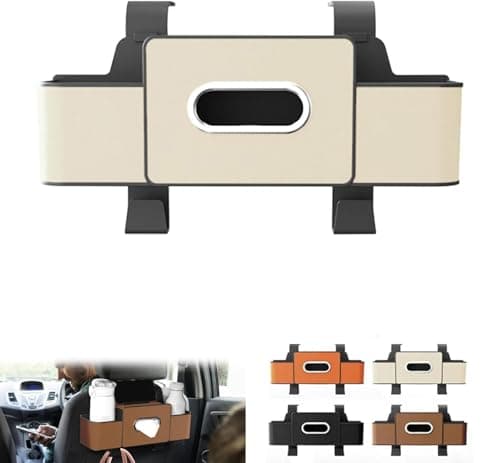 3-in-1 Car Backseat Organizer with Cup Holder, Car Seat Back Organizer, Multifunctional Car Seat Back Storage Box,Headrest Backseat Hanging Storage Box with Hooks for Travel & Daily Use (Beige)