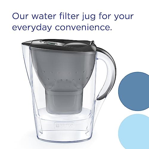 BRITA Marella Water Filter Jug Graphite (2.4L) Starter Pack incl. 3x MAXTRA PRO All-in-1 cartridge & Water Filter Bottle Apricot (600ml) - portable water filtration bottle for hydration — view 3