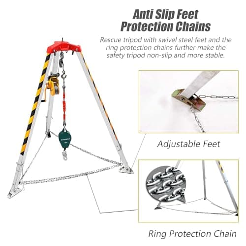 Heavy Duty Rescue Tripod with Winch Fall Arrest Kit for Manholes/Silos/Wells/Sewers Lifting Equipment for Emergency Rescue Operations Commercial Grade Safety System — view 6