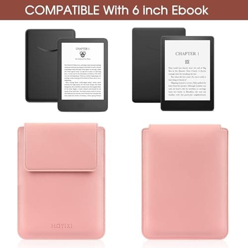 HoYiXi Universal Sleeve Case for 6-inch Kindle/Kobo/Voyaga/Pocketbook/Tolino E-book reader Lightweight Leather Protective Sleeve Case Pouch for 6-inch E-book, Pink — view 2