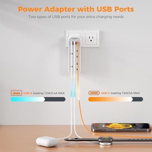 TESSAN UK to US Plug Adaptor, USA Travel Adapter with USB C — view 4