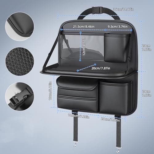 Singring Leather Car Backseat Organizer with Foldable Table Tray, Waterproof Car Seat Back Protectors Kick Mats, Foldable Car Table for Backseat Headrest with Pockets — view 2