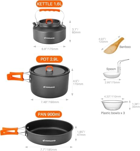 Odoland Camping Cookware Set, 10-Piece Outdoor Tableware with Camping Pot, Frying Pan and Teapot for Outdoor Cooking, Hiking, Traveling — view 4