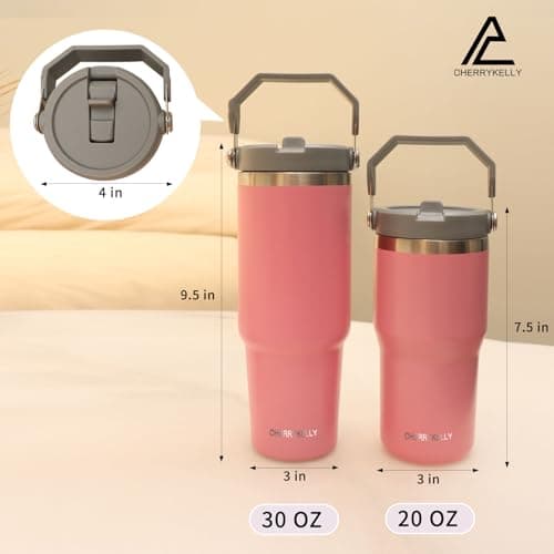 CherryKelly 20oz (550ml) Travel Mug with Handle, Travel Tumbler with Straw Lid, Stainless Steel Vacuum Insulated Coffee Cup, Double Wall Travel Flask Car Mug, Leak Proof Water Bottle - Pink — view 4