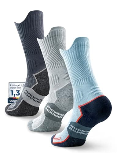 Juclise Compression Running Crew Socks Coolmax Bamboo Moisture Wicking Cushioned Anti-Blister Walking Hiking Tennis sports trainer gym golf support Charcoal Heather+steel Heather+dynamic Blue 8-12