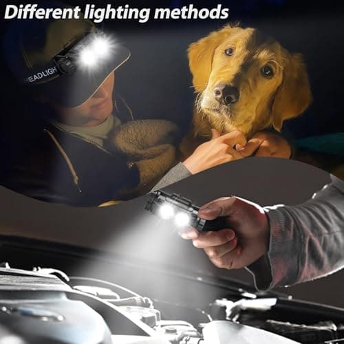 Bud K 6pack Headlamp Rechargeable, 5000L Super Bright Light LED Rechargeable Headlight, 3 Modes, Detachable Flashlight & Waterproof Head Lamp for Adult, Running, Outdoor, Emergency, Hard Hat Light — view 5