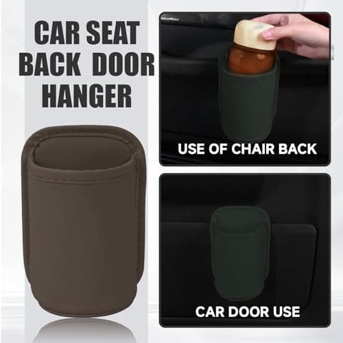 Auroriel 2 Pieces Car Cup Holder, Back Seat Clip, Large Cup and Bottle Holder, Multifunctional Door Pocket, Storage Organizer, Brown PU Leather — view 4