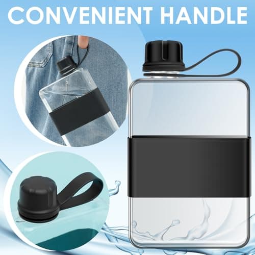 Ghshanog Flat Water Bottle for Purse,500ML Portable Square Water Bottle with Handle,Tritan Slim Water Bottles Leak-Proof Travel Flask Mug for Mountain Climbing, Camping, Parties, School — view 3