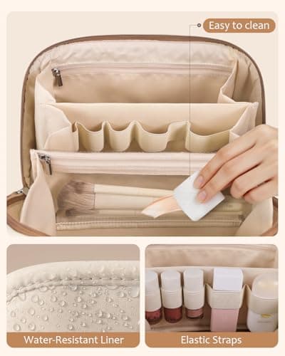 Prite 3 Pcs Travel Makeup Bag Set for Women with 2 Clear TPU Pouches, Brown — view 4